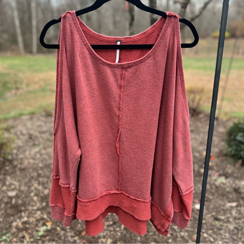 Free People Cold Shoulder Split Sleeve Pullover, Red, Size Medium